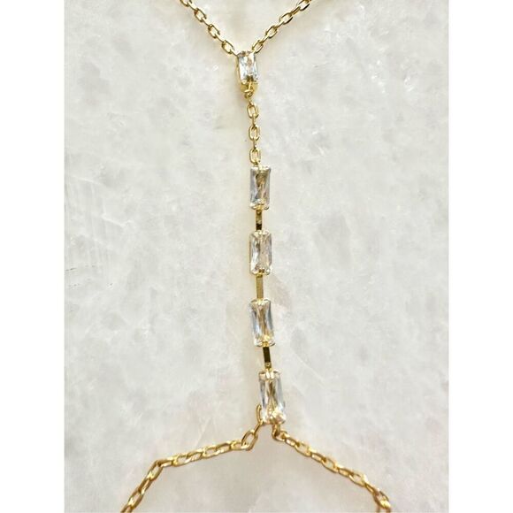 Cubic zirconia elongated radiant cut gold finger chain link bracelet ￼ - Picture 2 of 3